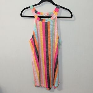 BiBi Rainbow Halter Tank Colorful Open-knit Boho Festival Retro Women's Size L